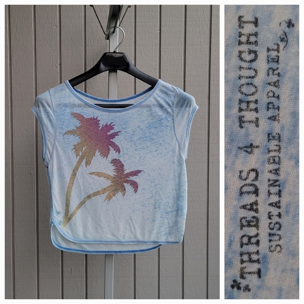 Organic Cotton Palm Trees Graphic T-shirt Recycled Poly ~flaw~ Blue
